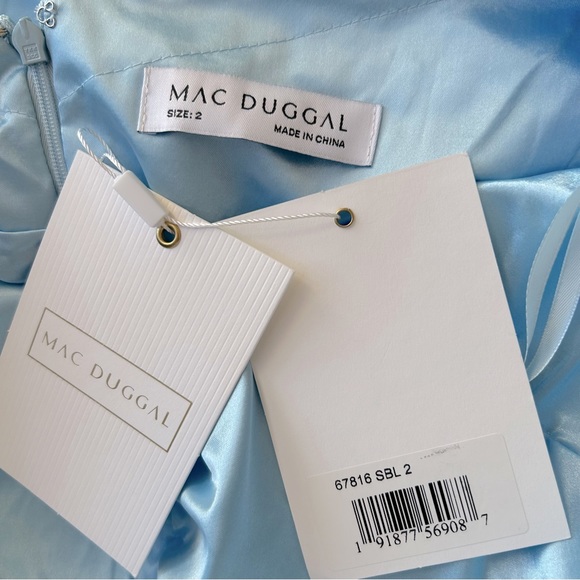 Mac Duggal Sky Blue High Neck Tiered Chiffon Halter Maxi Gown size 2 Formal - Picture 9 of 10